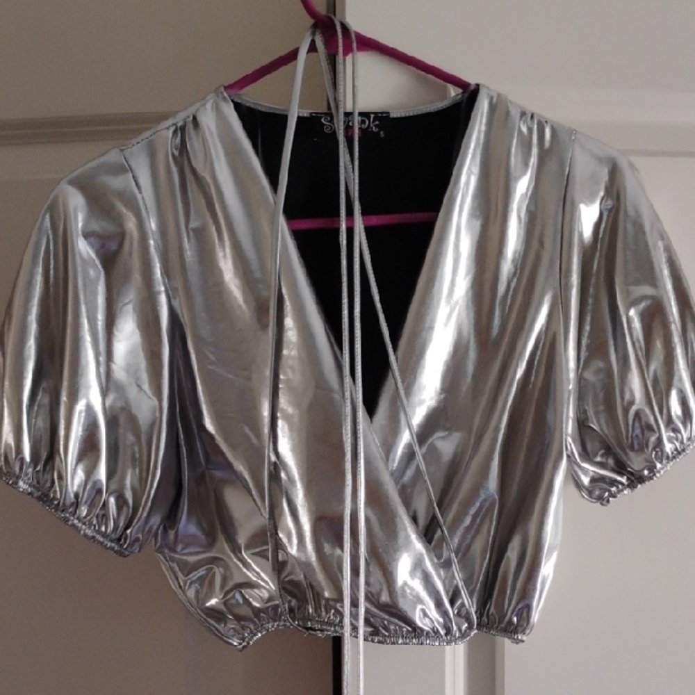Silver Metallic Wrap Top